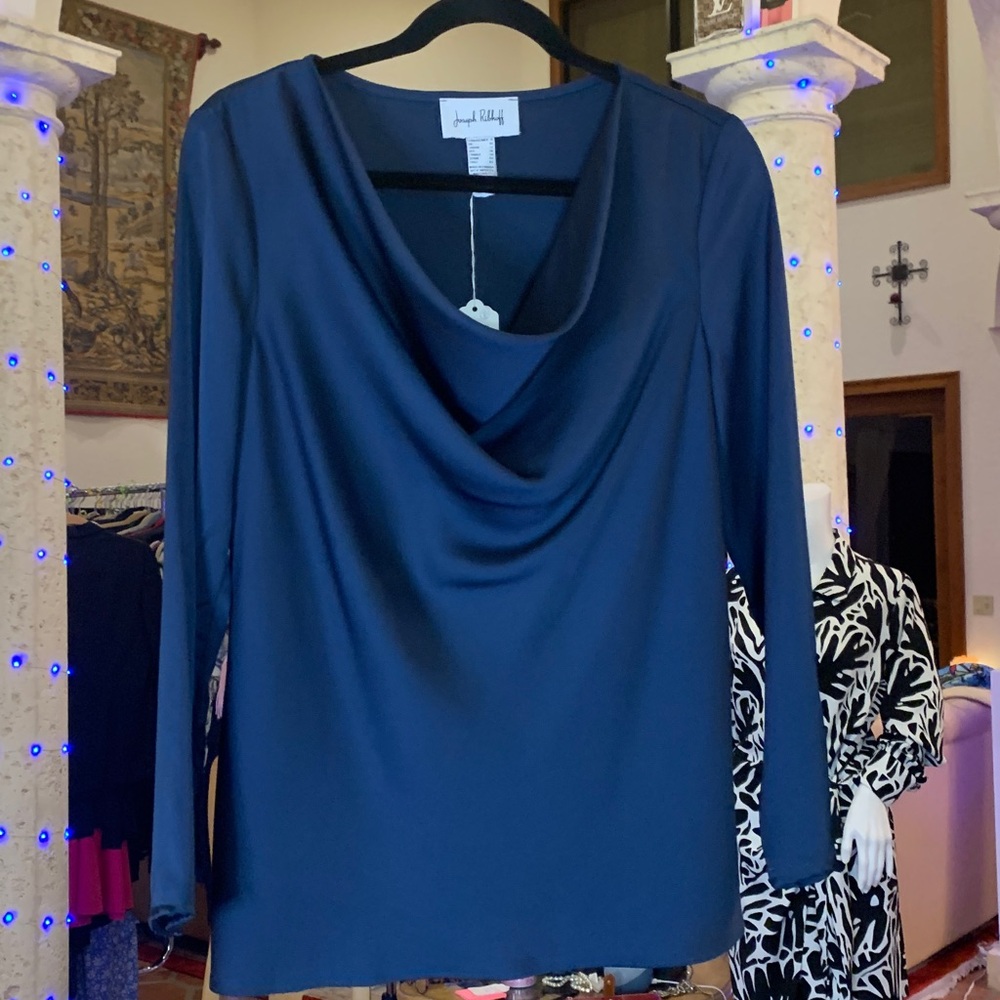 Joseph Ribkoff Navy Draped Cowl-Neck Long Sleeve Top